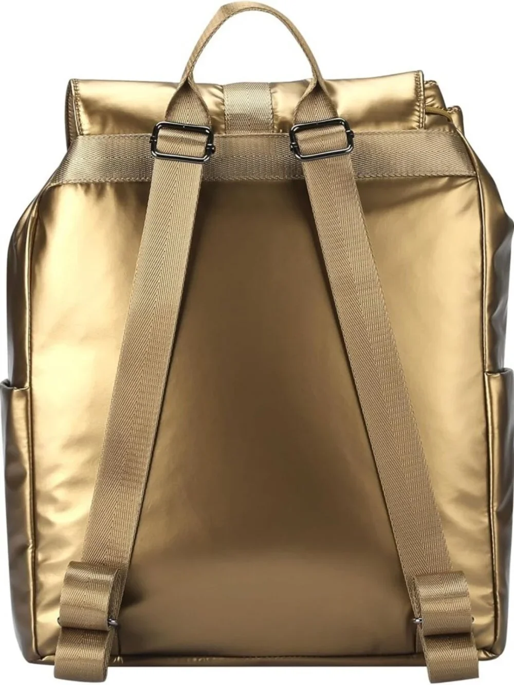 Water-Resistant Metallic Gold Drawstring Backpack, Stylish Daypack for Women